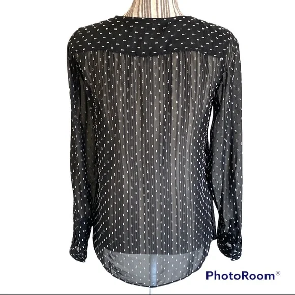 LOFT Black sheer button down blouse - Picture 2 of 8